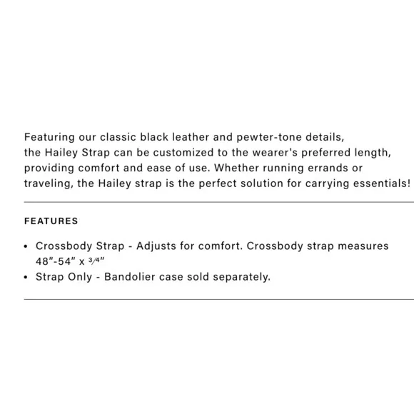 BANDOLIER Gold Crossbody Adjustable Buckle Strap NEW! Black Pebbled Leather - Picture 4 of 9